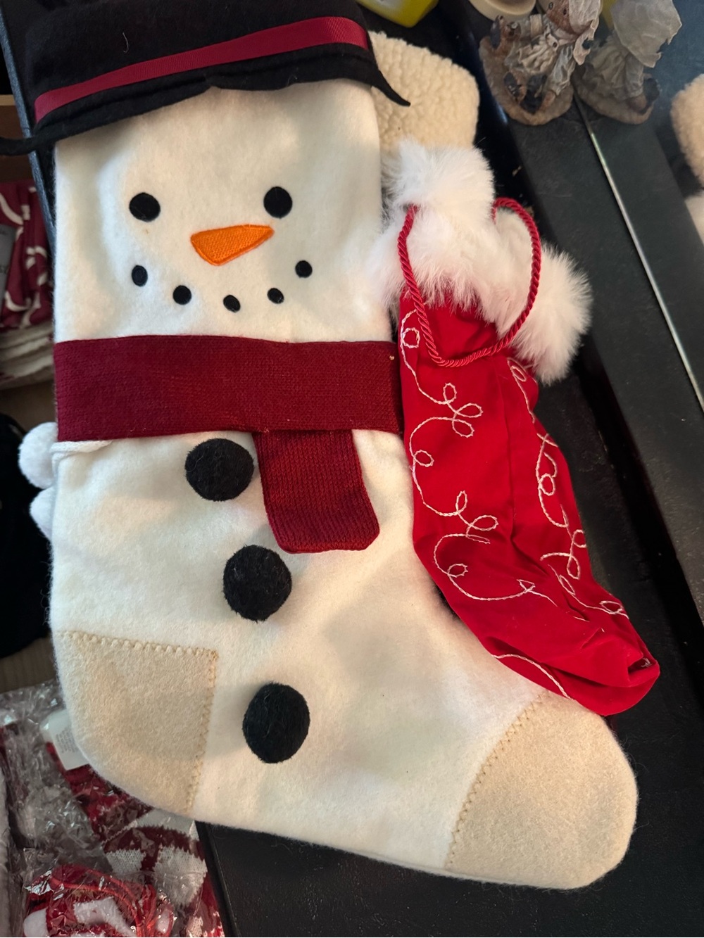 NEW Set of TWO Cute Snowman Christmas Stocking!Plus a mini Red Sticking Bag. NEW - Picture 5 of 16